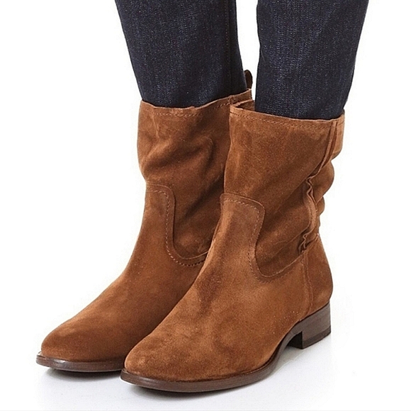 Frye "Cara Short" Suede Leather Ankle Boots Wood Brown | Women's Size 8.5 B - Picture 2 of 12